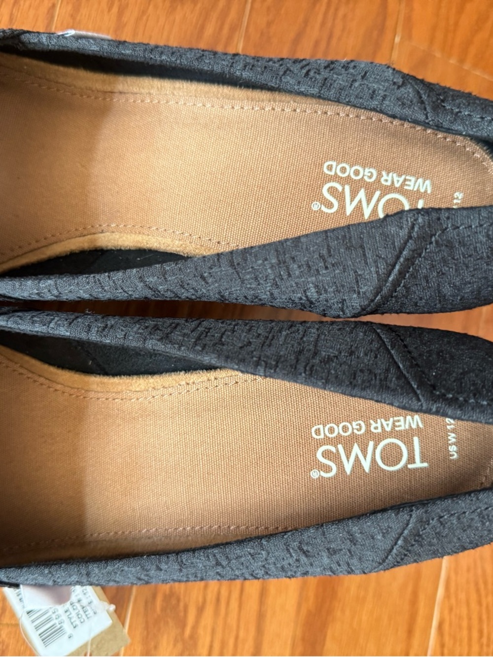TOMS Black Cork Wedge Peep-Toe Espadrilles NWT and box - Picture 3 of 8